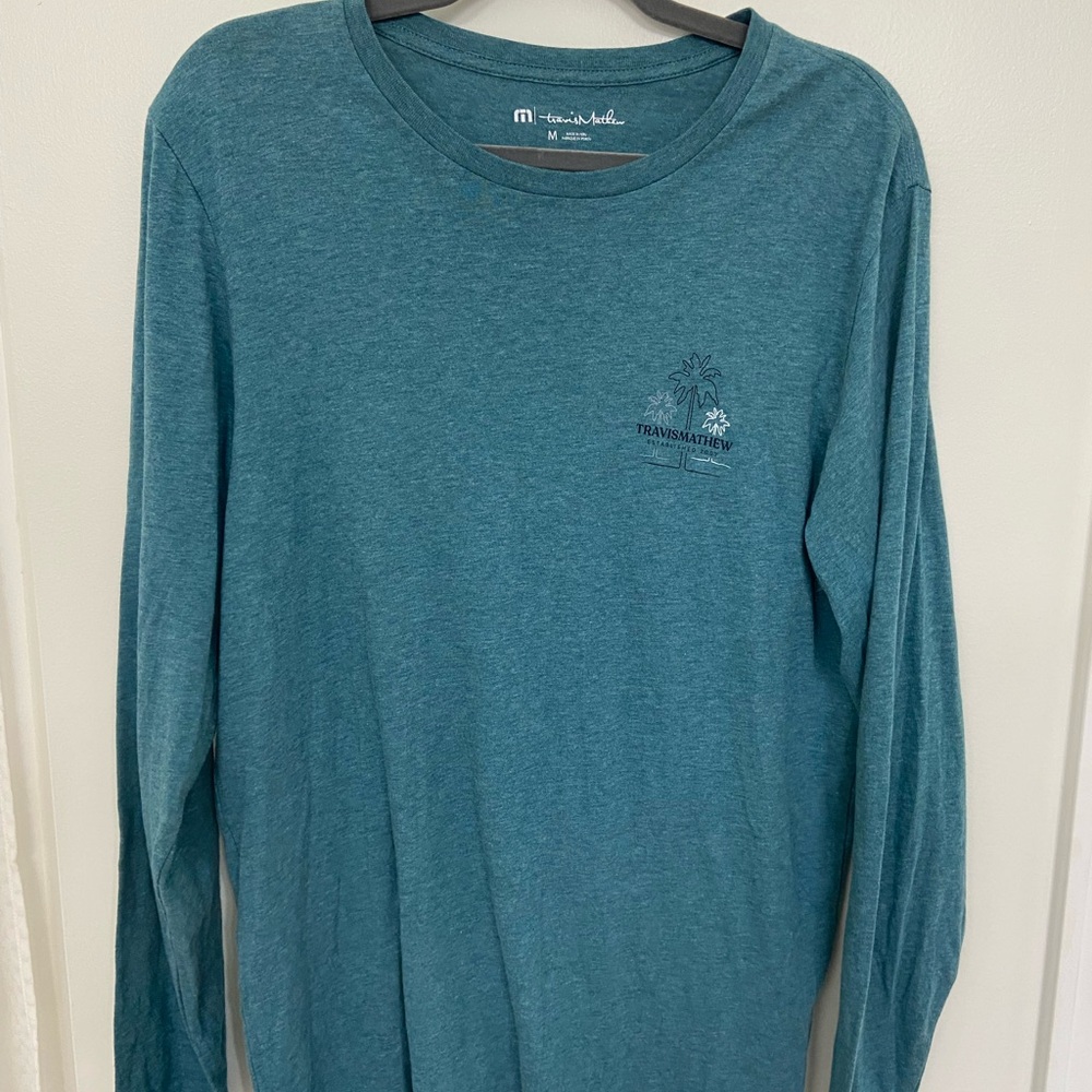 Travis Mathew Teal Long-Sleeve Crewneck Tee with Palm Logo